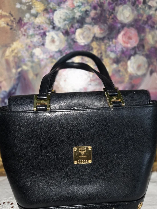 MCM Black Leather Top-Handle Tote with Gold Hardware - Picture 2 of 7